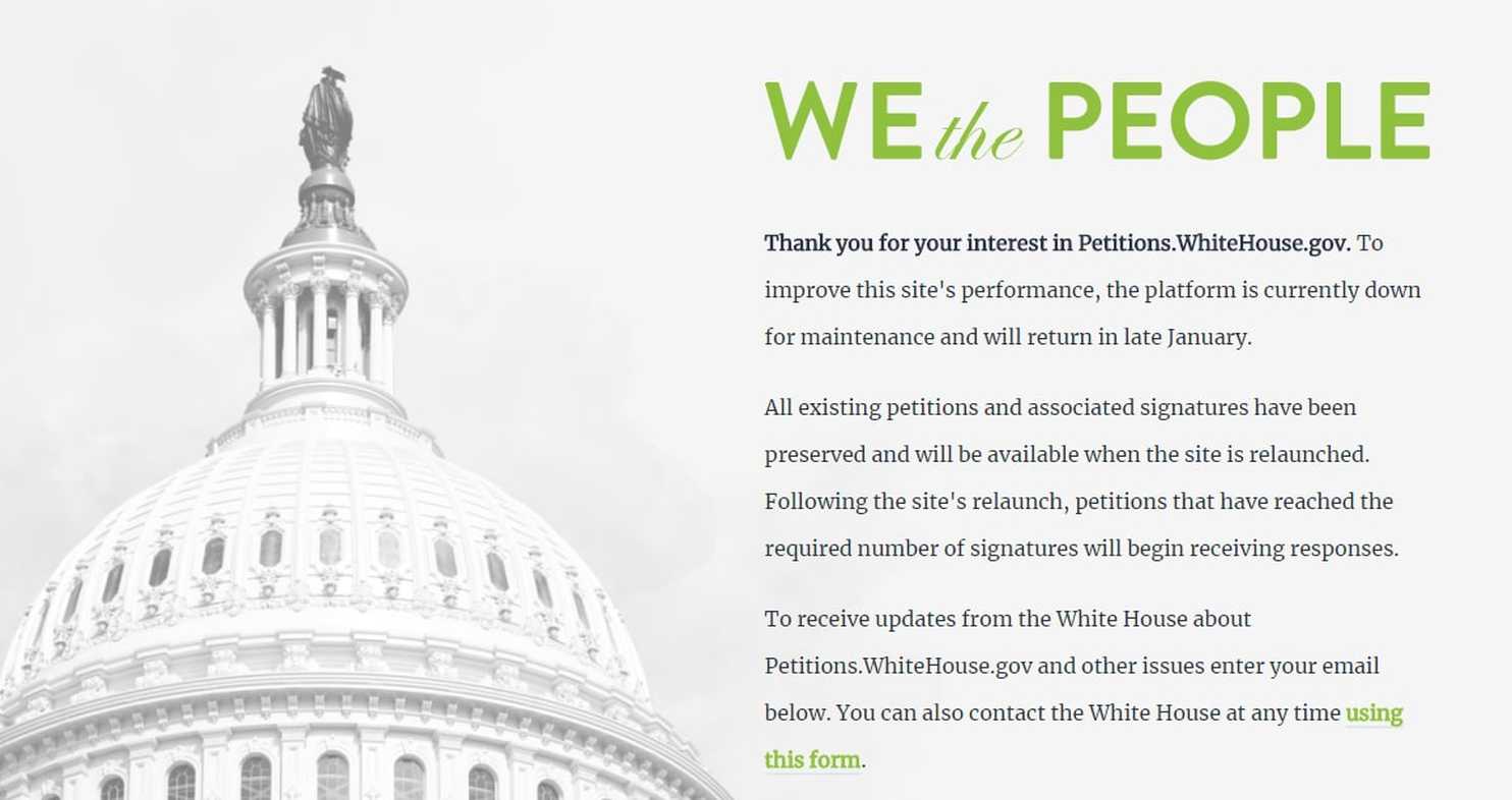 ‘We the People’: White House petitions site still hasn’t been restored
