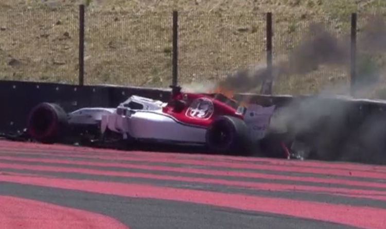 F1 practice STOPPED as car catches FIRE after French Grand Prix crash | F1 | Sport
