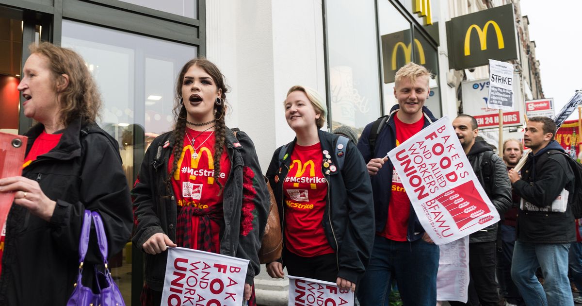 Labour backs McStrike as McDonald’s, TGI Fridays and Wetherspoons staff joined by Uber Eats and Deliveroo couriers in walk out over pay