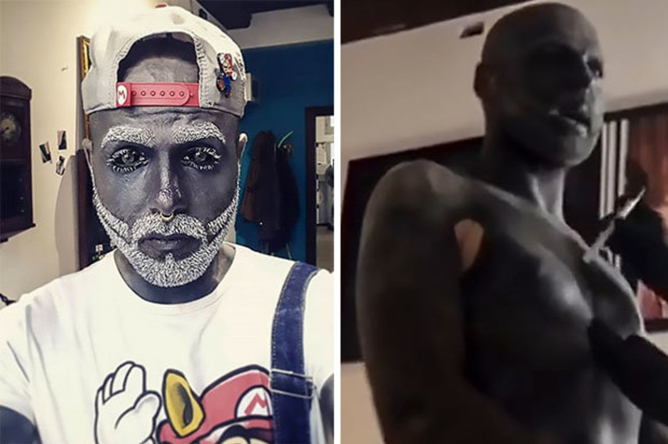 Tattooed body man who even cut off his genitals moves on to his armpits