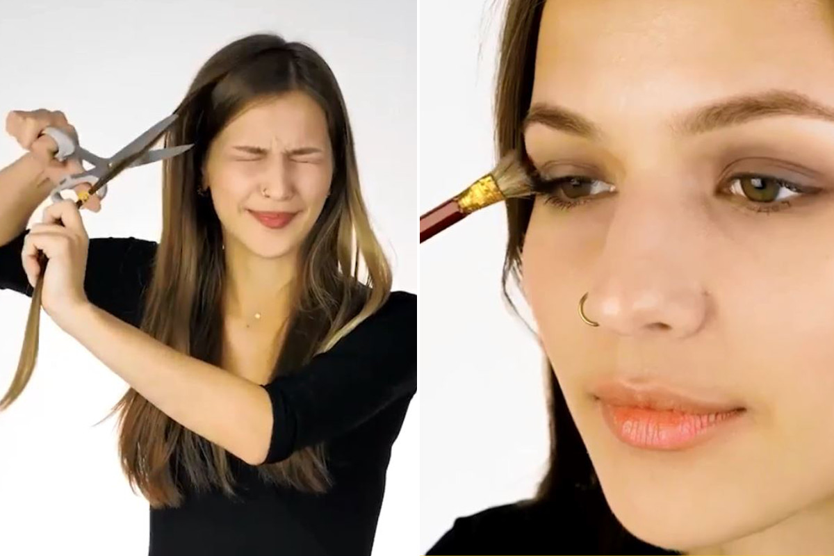 Woman chops off her hair in bizarre human hair makeup brush hack