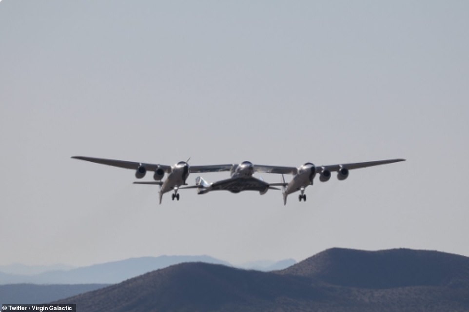 ‘SpaceShipTwo, welcome back to space’: Virgin Galactic’s supersonic plane soars 55 MILES above Earth