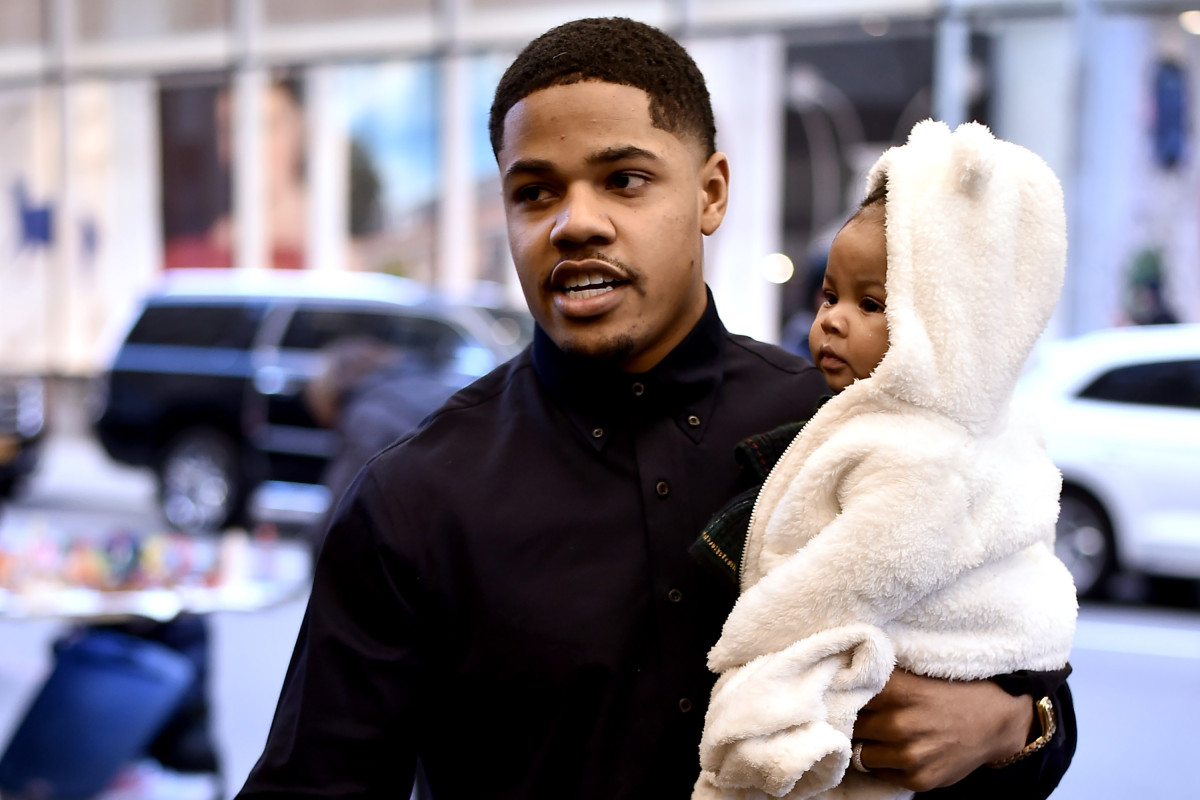 Sterling Shepard brings baby to watch mom Chanel Iman model