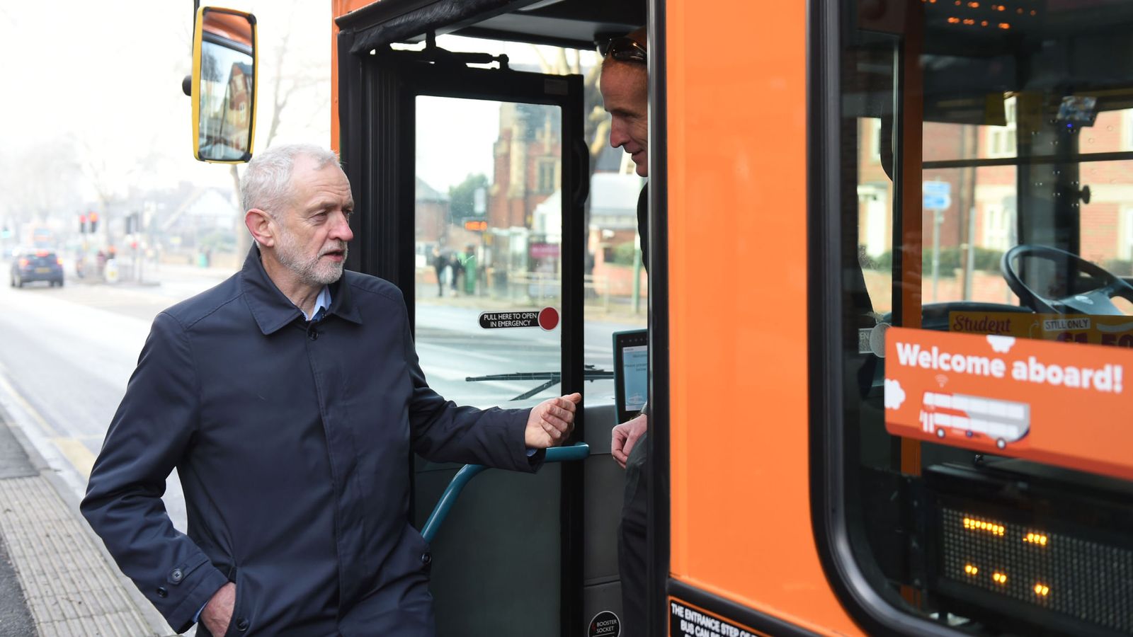 Jeremy Corbyn’s visit to highlight bus service cuts almost delayed – when his bus is late | Politics News