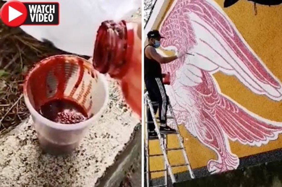 Man uses 2.5 litres of HUMAN blood to create mural at school