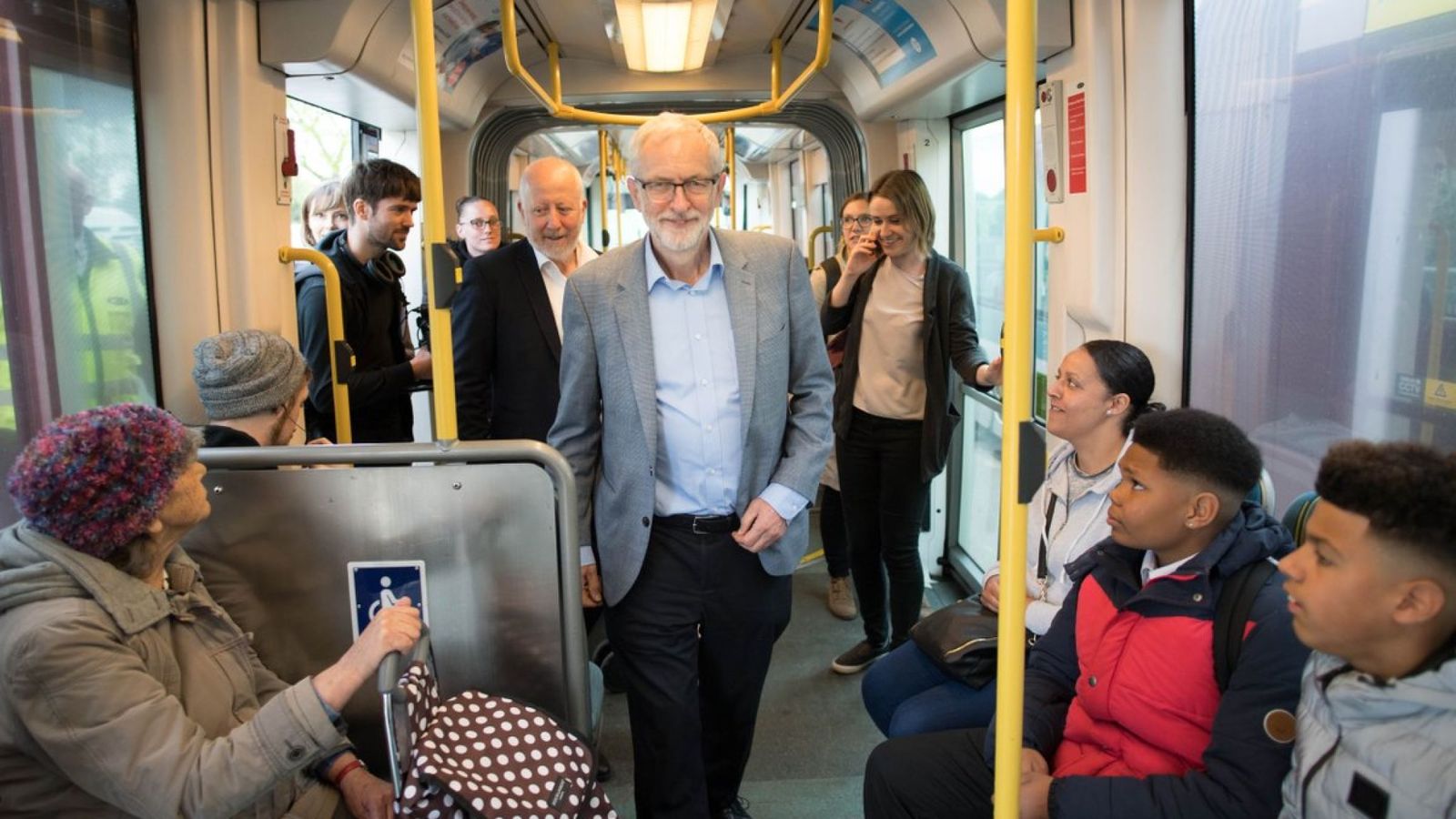 Corbyn announces plans to reverse bus route cuts – with photo on a tram | Politics News