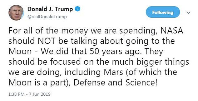 Trump tells NASA it should be focused on ‘Mars (of which the Moon is a part)’