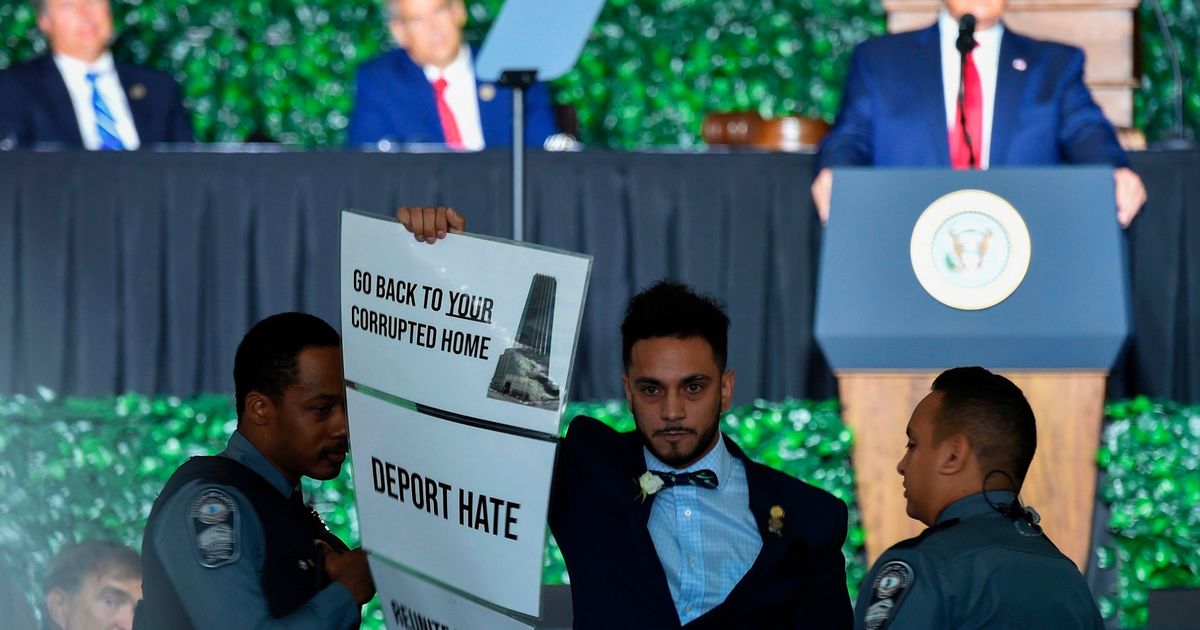 Donald Trump interrupted by protester shouting ‘you can’t send us back’