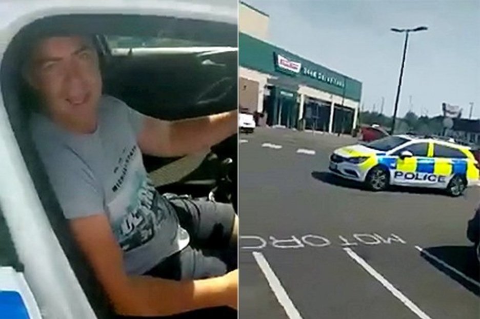 Bloke pinches cop car while police are in Krispy Kreme getting donuts