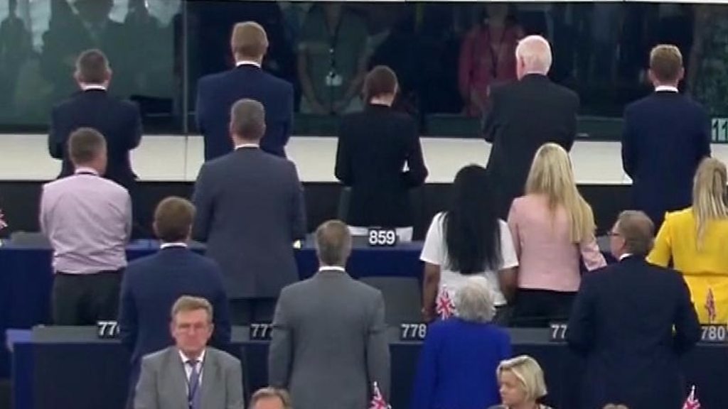 Brexit Party MEPs turn backs in EU Parliament
