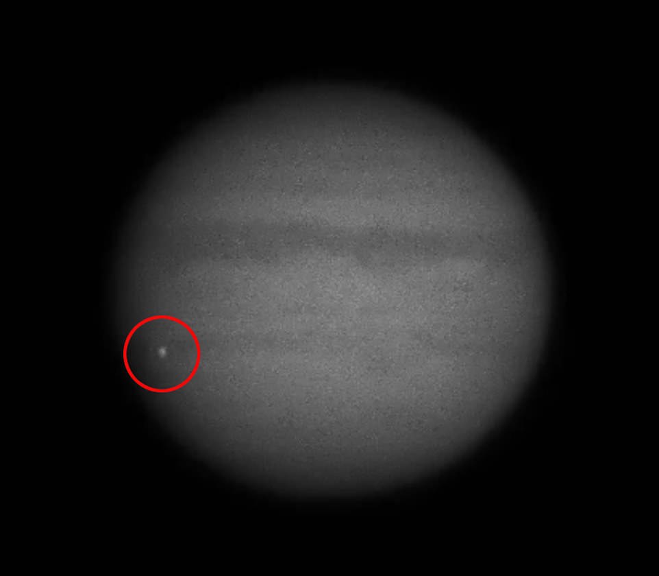 Amateur astronomer captures the incredible moment a rogue space rock SLAMS into Jupiter