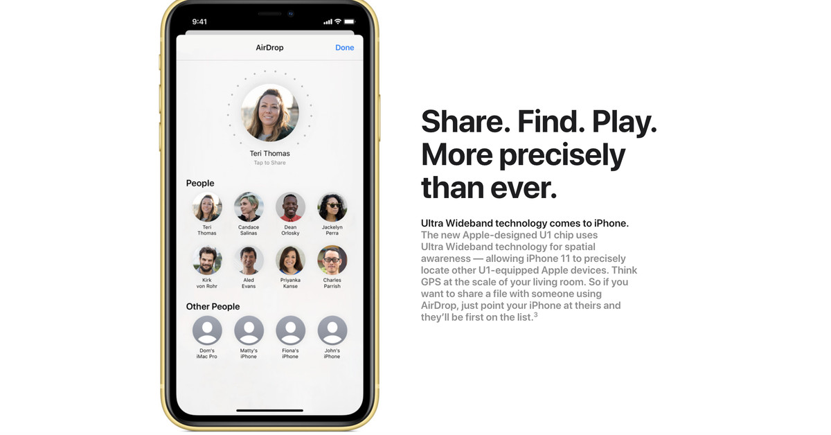 AirDrop on the iPhone 11 will let you point at people to share photos