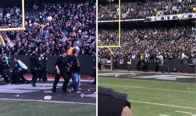 NFL fans rush field and throw objects in furious riot after Oakland Raiders defeat | NFL | Sport