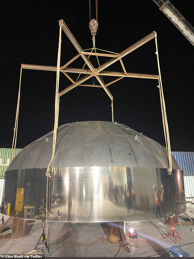 Elon Musk unveils the Starship rocket’s ‘giant dome’ one month after the craft prototype EXPLODED