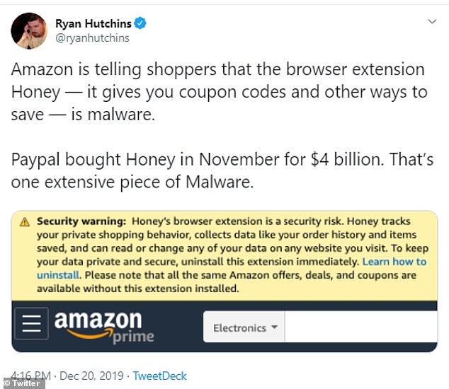 Amazon claims shopping browser extension Honey is a ‘security risk’ that harvests customer data