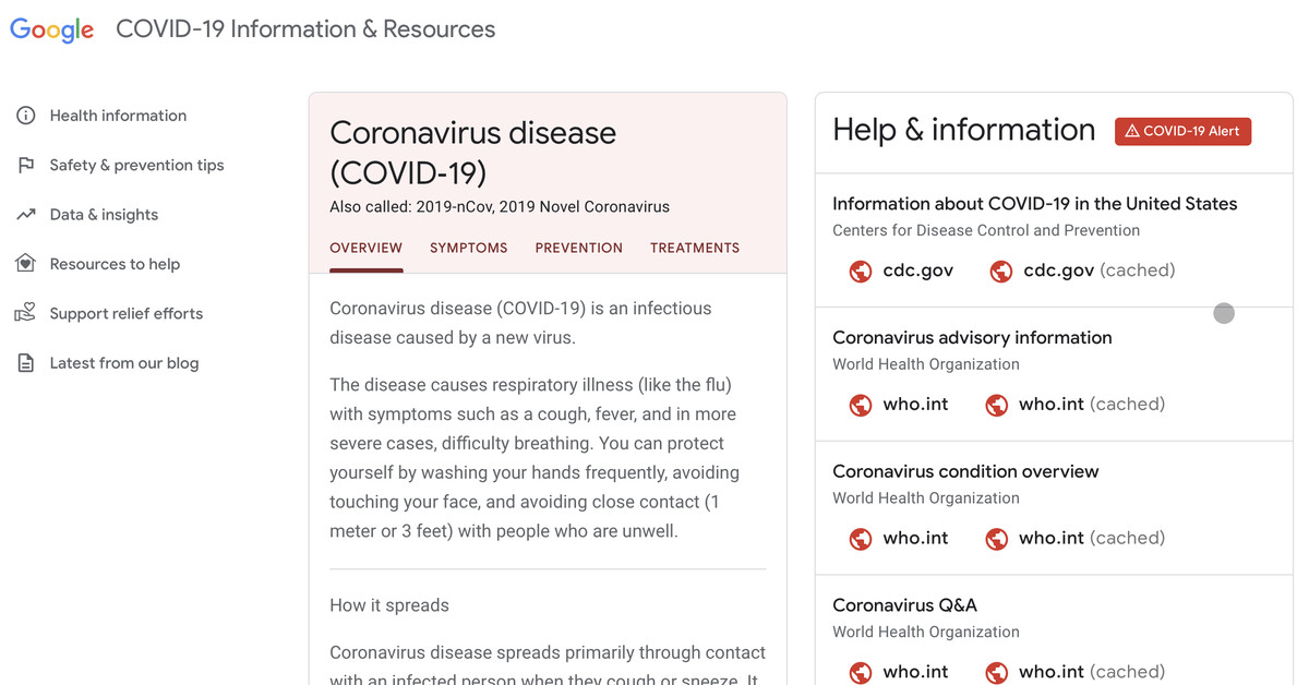 Google’s coronavirus website finally launches alongside enhanced search results