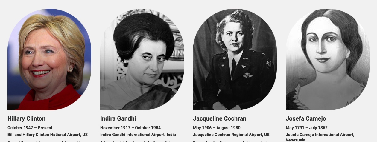 352 airports are named after high flying people. Only 16 woman are included. Who are they?