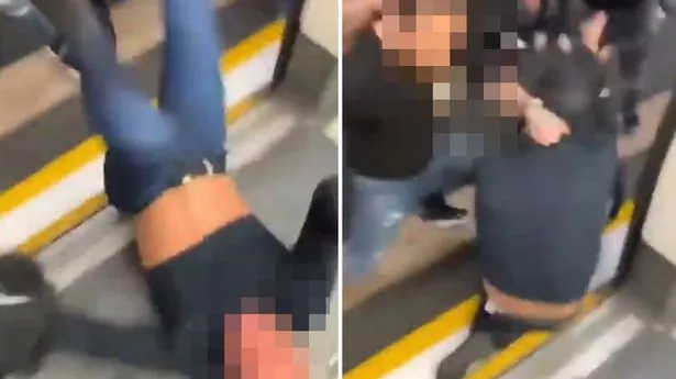 Brutal Tube scrap sees bodies falling everywhere as lad ends up in platform gap