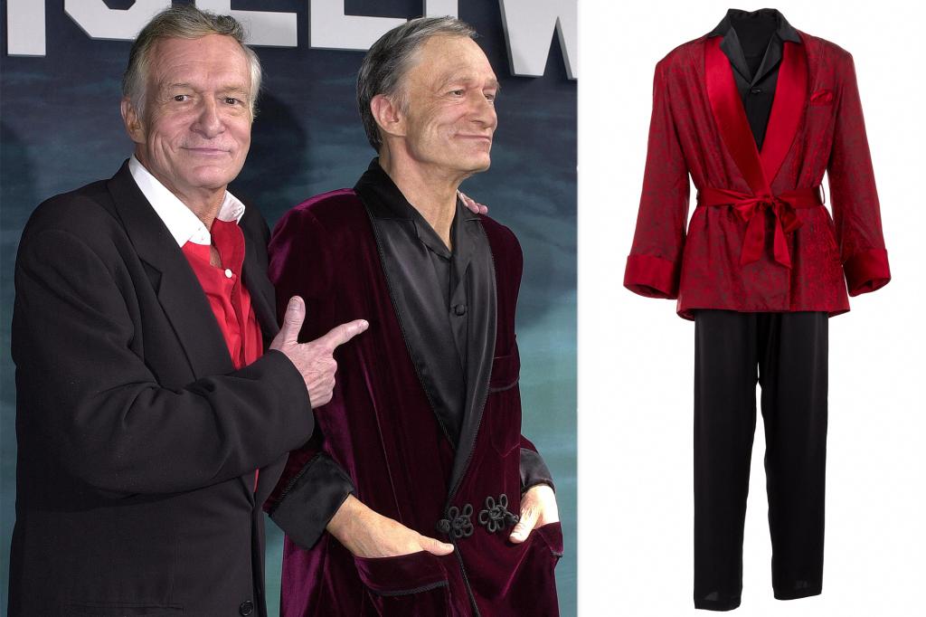 Hugh Hefner’s iconic red velvet smoking jacket up for auction, expected to sell for $3K