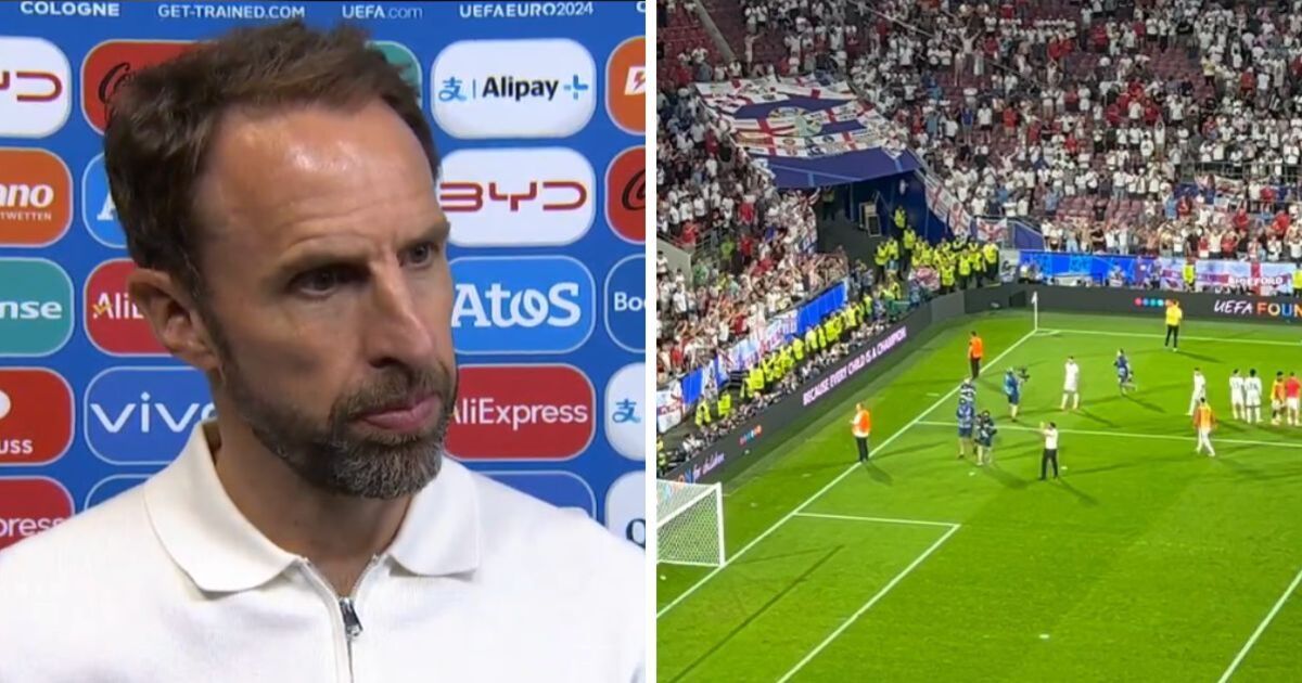 Gareth Southgate reacts to England fans throwing cups at him after Euro 2024 draw | Football | Sport