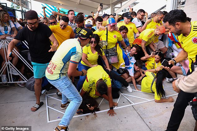 Copa America final descends into chaos as fans COLLAPSE in crush, hundreds sneak in through vents… and up to 7000 ticketless supporters are allowed in by shambolic organizers