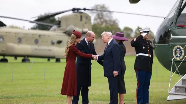 Trump salutes William and Kate as he arrives at Windsor to US national anthem