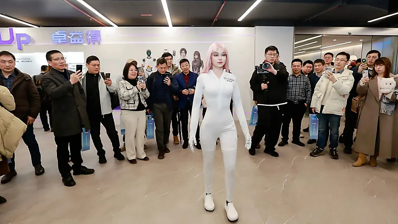 Moya humanoid robot has warm skin and camera eyes that track movement