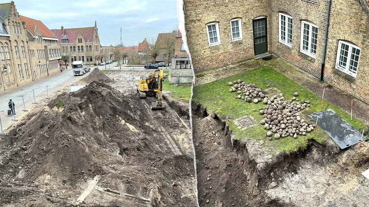 Some 450 medieval cannonballs were unearthed at a construction site in Belgium