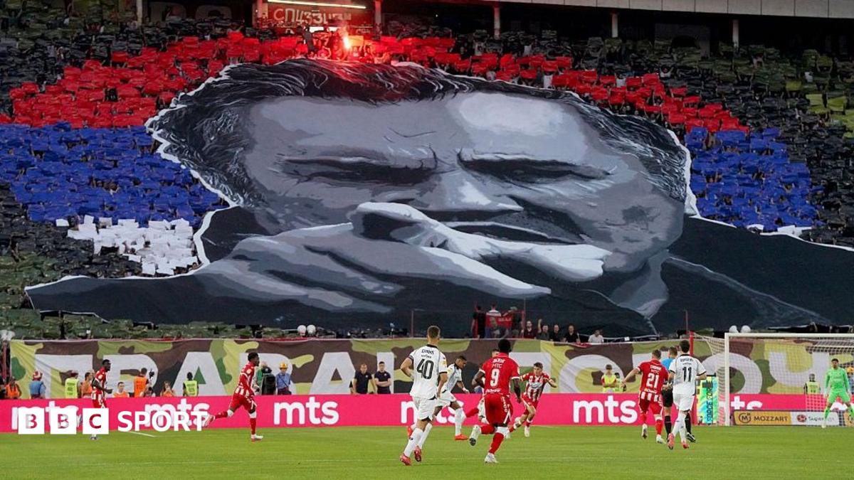 Ratko Mladic: Red Star fans display tifo of war criminal